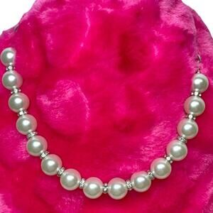 Faux Pearl And Silver Rhinestone Necklace • Gift For Her • Mom Grandma Daughter